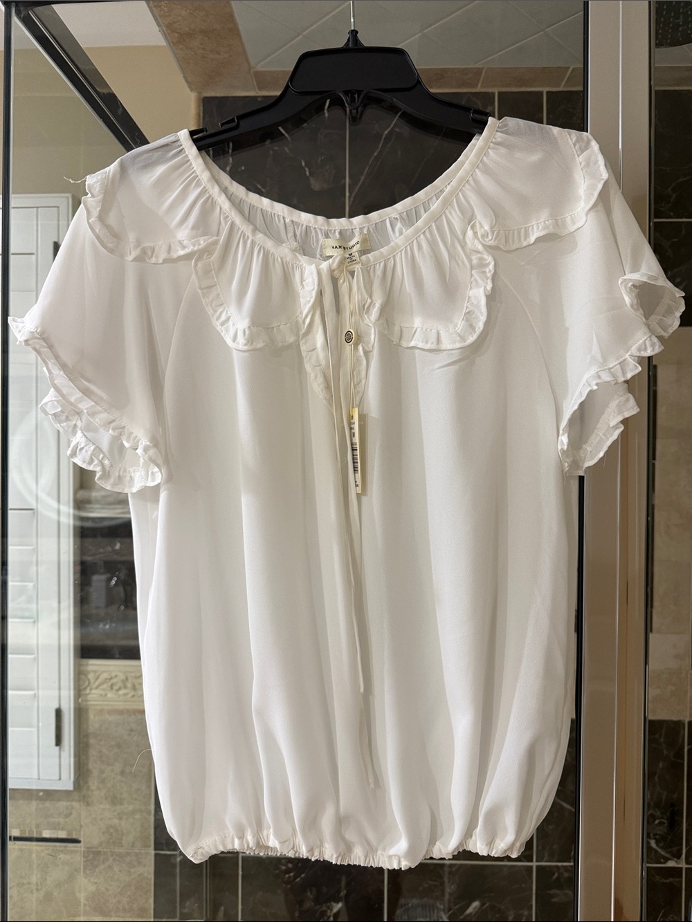 Max Studio White Ruffle Tie-Front Blouse